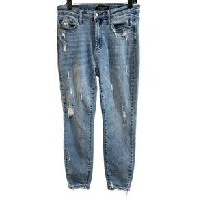Judy Blue Womens Jeans Size 9 or 29 Blue Light Wash Distressed Relaxed Fit Ankle